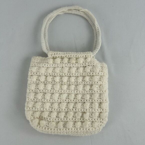 Vintage White Handmade Knitted Mini Handbag Clutch - Picture 2 of 6